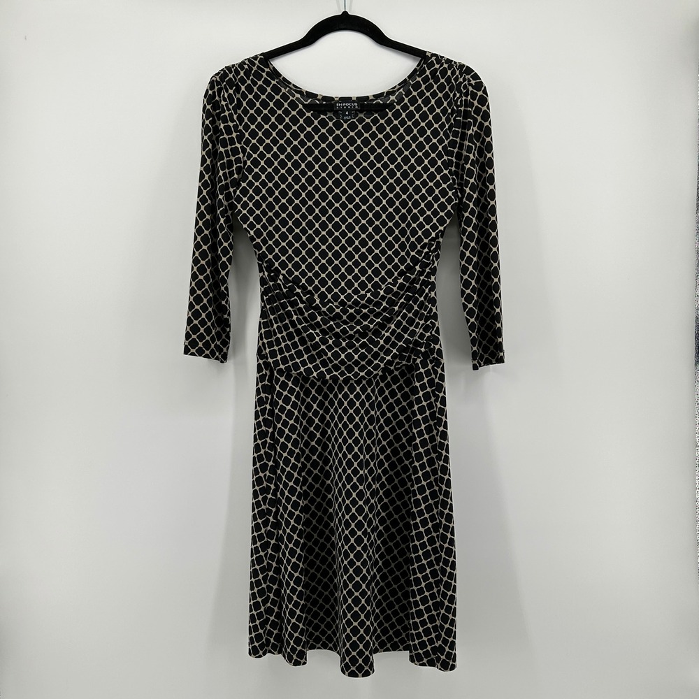 En Focus Studio Black Tan Geometric Ruched Waist Dress 4 Career Modest Formal